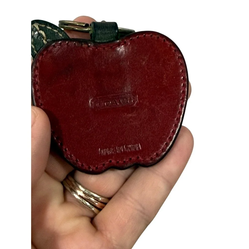 Coach Red Leather Apple Bag Charm Keychain Signature C Brass Hardware 1941 Logo